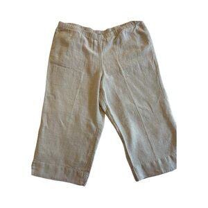 J. Jill Wide Leg Pull On Linen Cropped Tan Trousers Size Large Petite